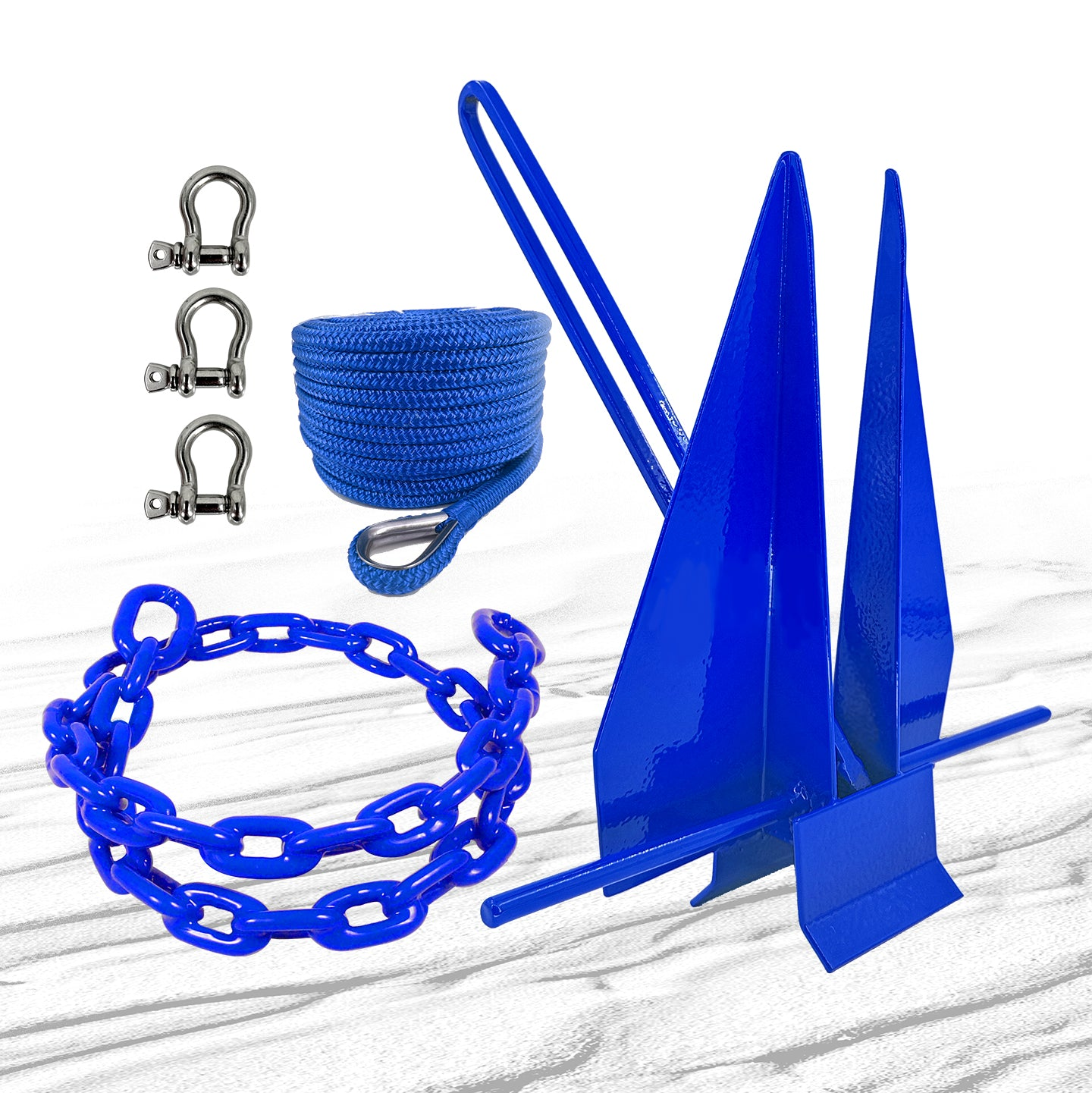 Red slip ring anchor kit with rope, chain and shackles