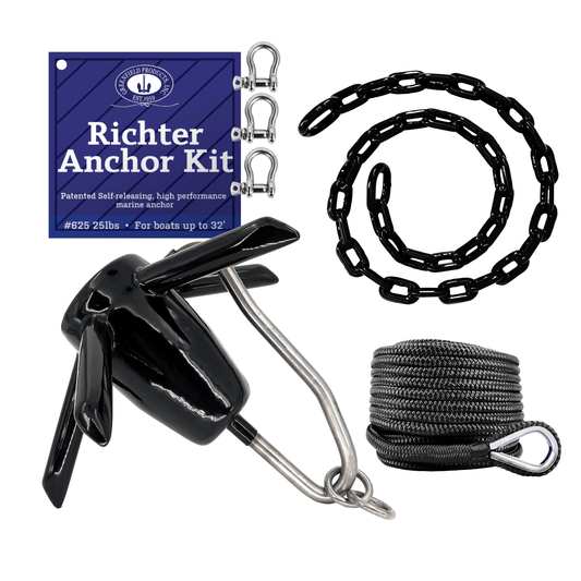 Greenfield Richter Boat Anchor Kit, Professional, Includes USA Spike River Anchor, 100' Anchor Rope, and Coated Anchor Chain. for Rivers, Lakes, Sand, Mud, and More