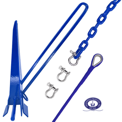 Greenfield Complete Boat Anchor Kit (Up to 16' and 24' Sizes) Comes with Fluke Anchor, Anchor Chain, Anchor Rope, Shackles. Royal Blue Coated Fluke Kit. Boat Accessories Marine (Copy) (Copy)