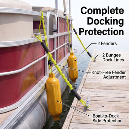 Greenfield Boat Fender Dock Kit 2-Pack with Bungee Dock Lines and Rope Locks