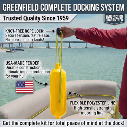 Greenfield Boat Fender Dock Kit 2-Pack with Bungee Dock Lines and Rope Locks