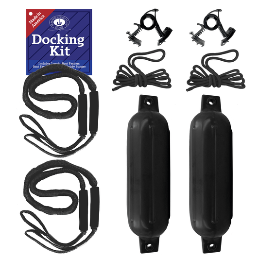 Greenfield Boat Fender Dock Kit 2-Pack with Bungee Dock Lines and Rope Locks - Black