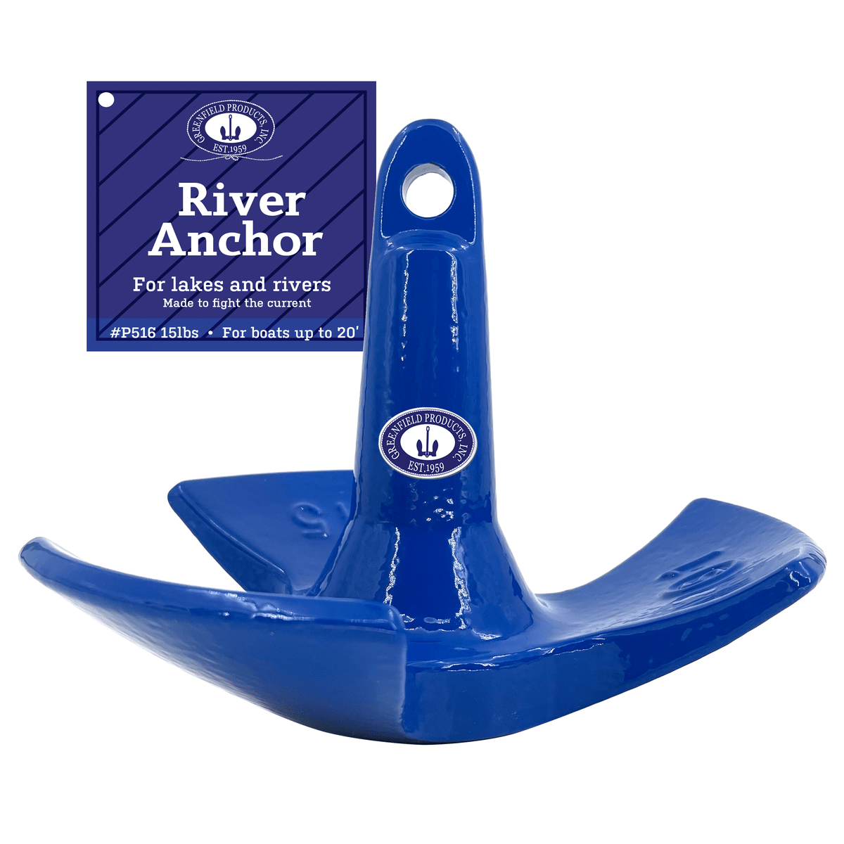 15 lb River Anchor, Royal Blue - USA Made | Greenfield