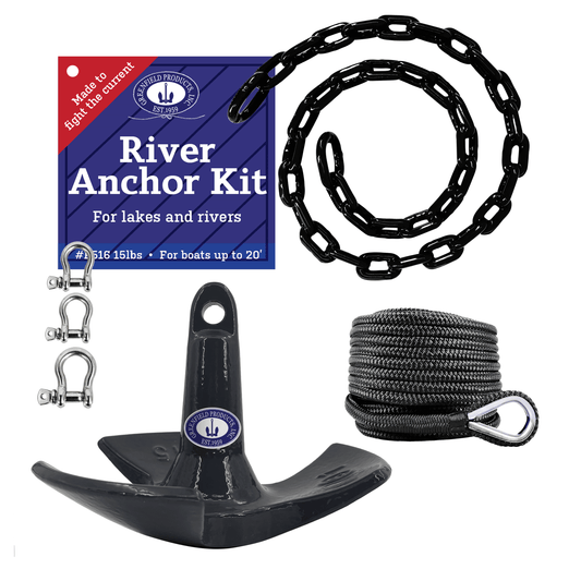 Greenfield Complete River Anchor Kit, USA-Made. Includes 15 or 20 lb Coated Boat Anchor, Poly Coated Anchor Chain, 100 ft Anchor Line, and Shackles. Best for Lakes and Rivers, Pontoons